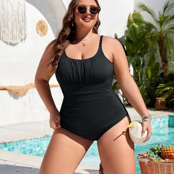 Plus Size Bathing Suit for Women Tummy Control Swimsuit One Piece Vintage Black - Picture 5 of 8